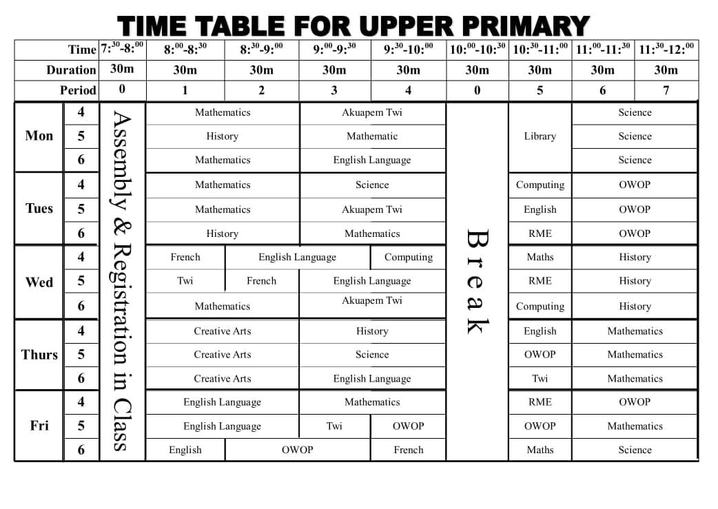 Basic-6 Weekly Time Table Out Download - Upper Primary Time Table 
