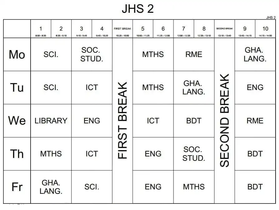 JHS2 timetable
