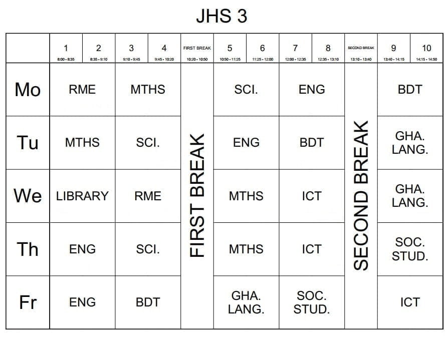 JHS2 timetable