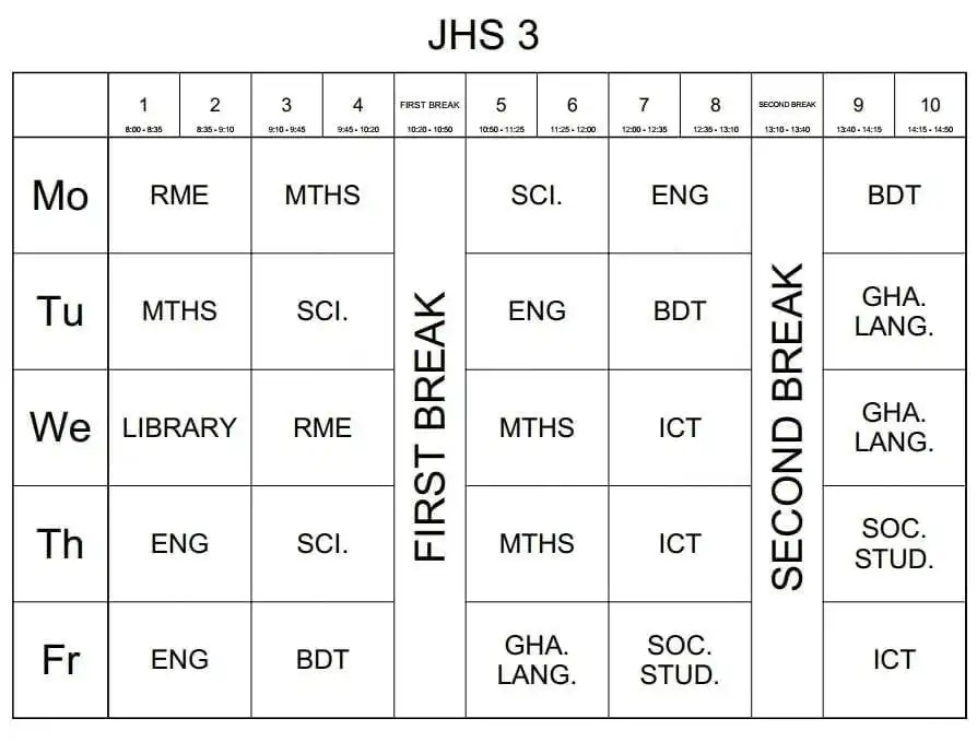 JHS2 timetable