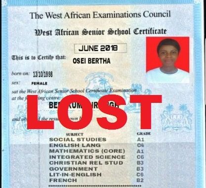 missing WASSCE or BECE certificate