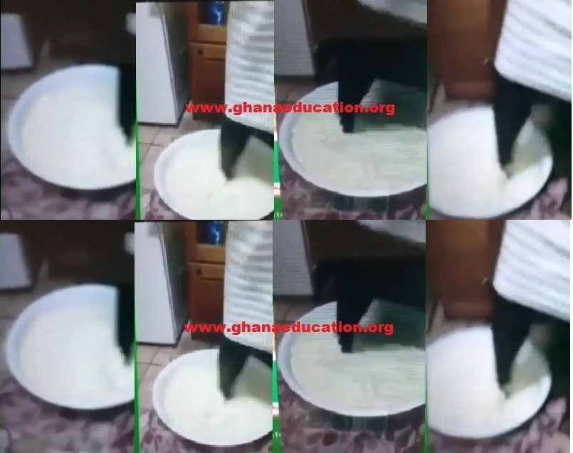 Disgusting as Ghanaian lady uses dirty feet to mash ice kenkey for sale [Video]