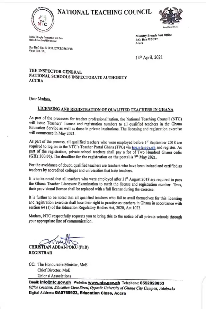 Register with NTC as private school teachers - NCOPST