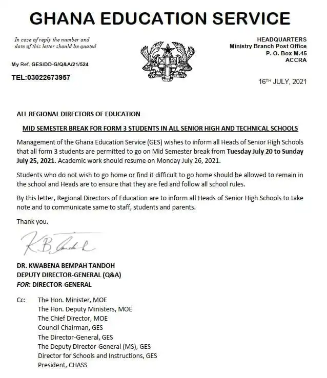 break for shs3 students