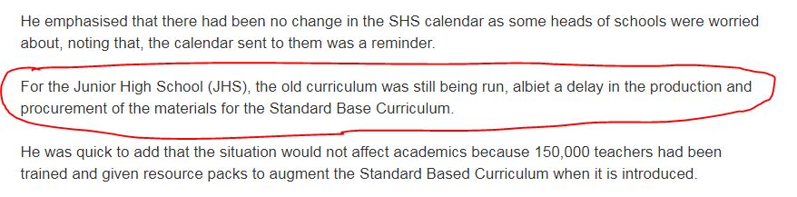 Old curriculum still being run for JHS