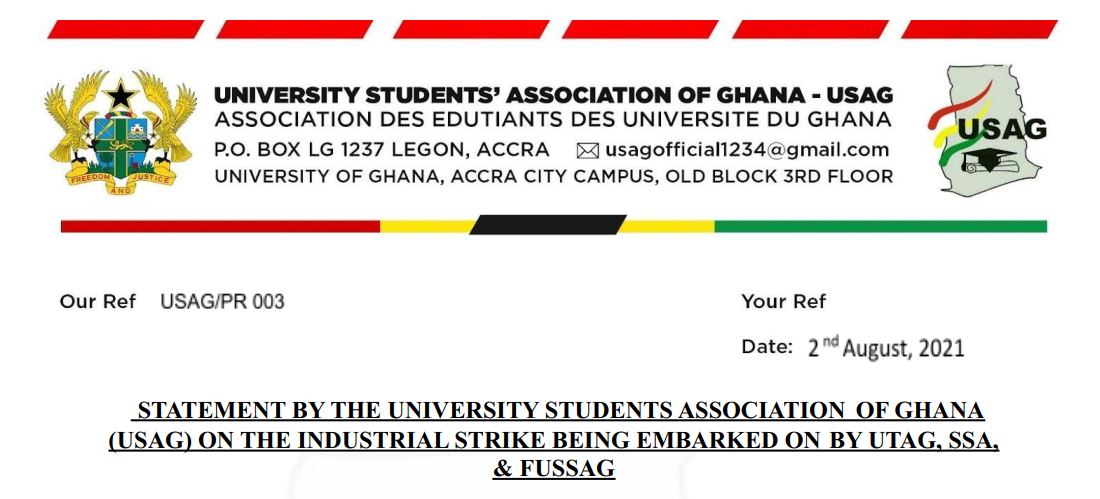 UTAG, SSA and FUSSAG Strike: Full Press Release by Uni. Students Association of Ghana