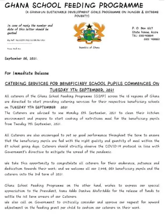 School Feeding Programme for basic schools starts today