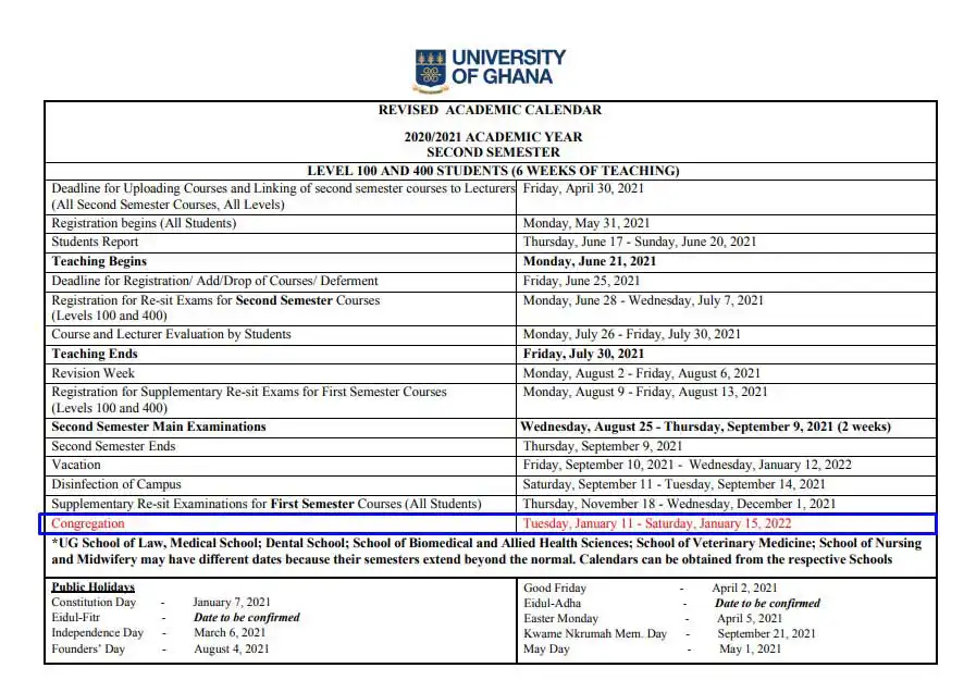 University of Ghana 2021 congregation postponed to January 2022