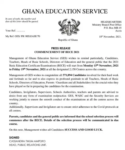 The latest Ghana Education News is that BECE starts Monday and GES warns against exam malpractice.