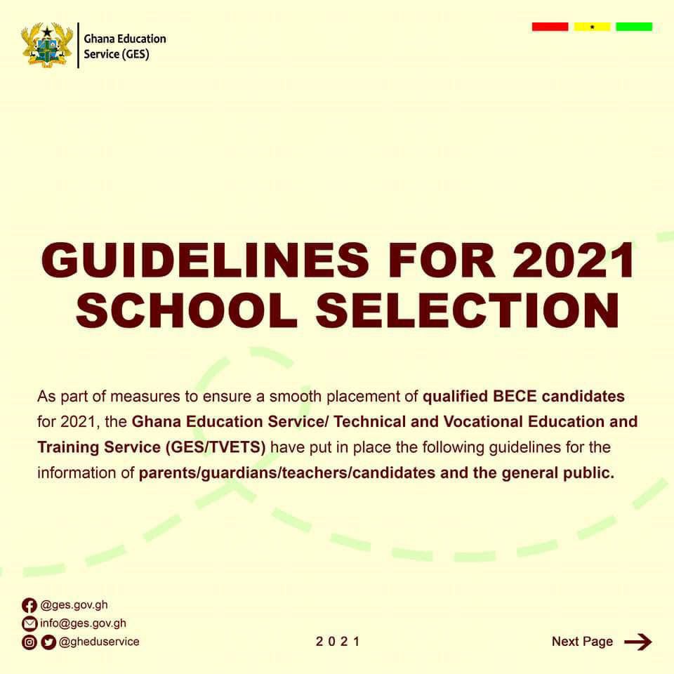 New 2021 School Selection Guidelines and Forms for BECE Graduates Out