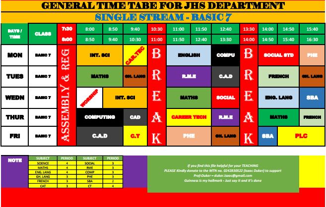 General Timetable for Basic 7