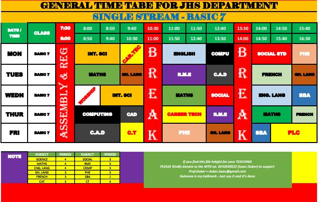 General Timetable For Basic 7 Download Now Ghana Education News