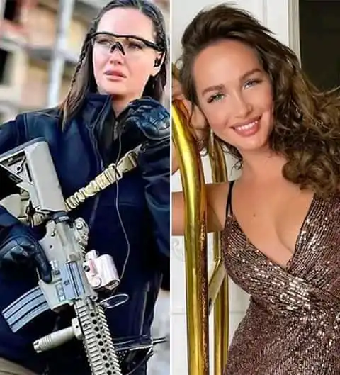 Odd Soldiers Joining The Ukraine Army Against The Russians as Miss Ukraine was spotted in her high heel shoe with a gun ready to take on Russian invaders.