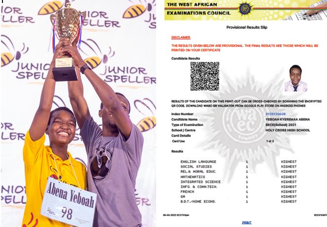 Abena Yeboah, 2021 National Junior Speller Champion Scores 9 Ones In BECE