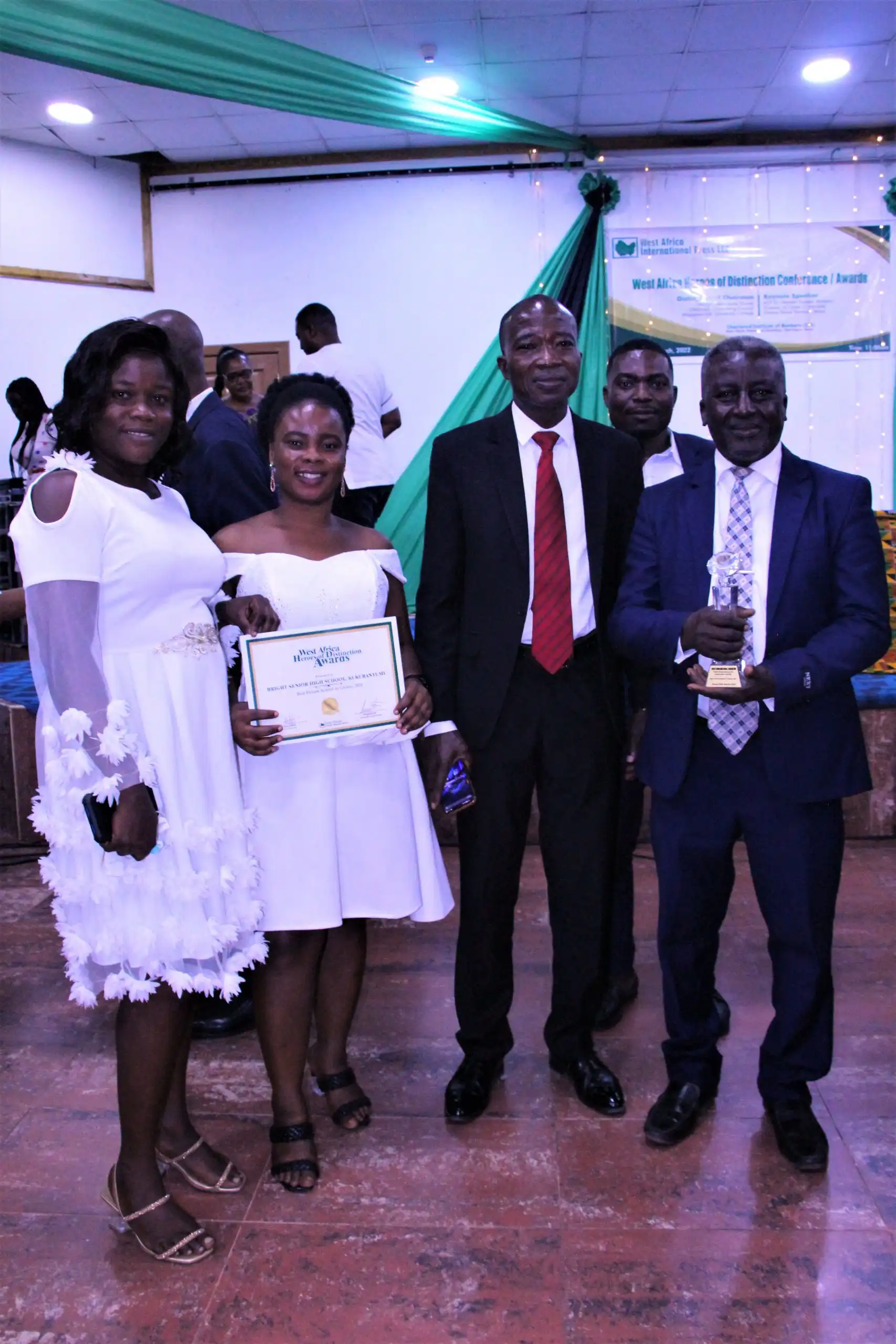 From left Dominic Acquah,Vice President Bright SHS receiving plaque from Noble Justice Duose ,Retired Appeals Court Judge