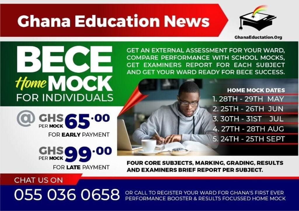 Pass 2022 BECE: Register for August 2022 Home Mock Now: Registration for the Ghana Education News Home Mock for August 2022 is Underway Register your ward for Ghana's Best BECE Home Mock for Success Register for July Home Mock for 2022 BECE Candidates & Make Better Grades 2022 BECE Home Mock Examination Ghana Education News 2022 BECE June Home Mock Starts 25th June Ghana Education News BECE (June 2022 HOME Mock) - Register now!