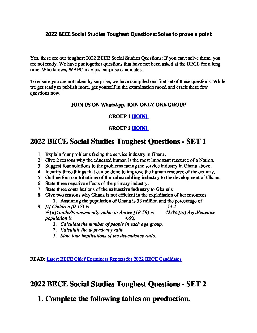 2022 BECE Social Studies Toughest Questions - GhanaEducation