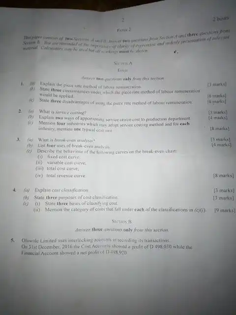 COST ACCOUNTING FOR WASSCE CANDIDATES 