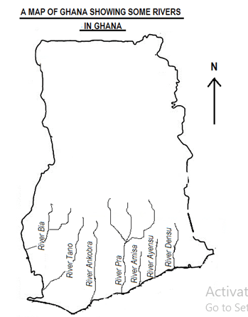 THE MAP OF GHANA SHOWING RIVERS 