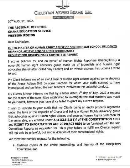 Produce Disciplinary committee Report on abused Annor Adjaye SHS - GES told