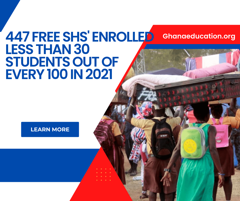 447 Free SHS enrolled less than 30 students out of every 100 in 2021 Be careful the schools you select in 2022 Free SHS Secretariat