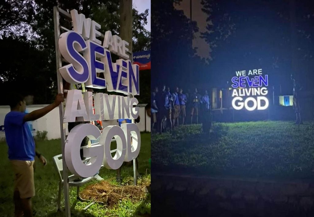 Presec Legon Mounts Gaint 7th NSMQ Triumph "We Are SEVEN A Living God" signage