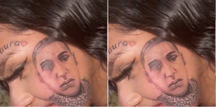 Lady tattoos boyfriend's face on her face
