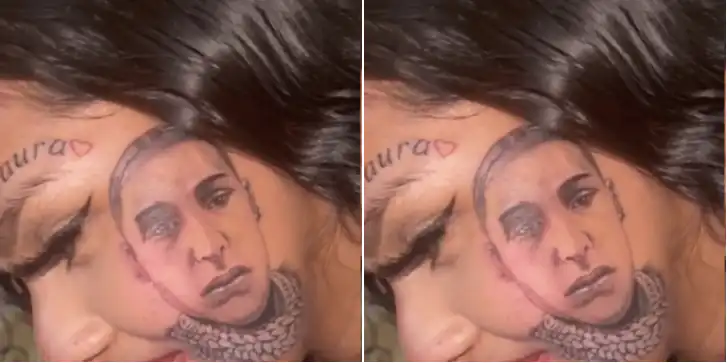 Lady tattoos boyfriend's face on her face
