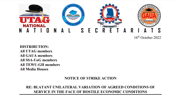 UTAG Issues Notice of Strike Action: Full Press Release