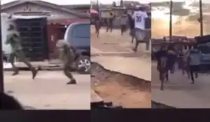  youth chasing soldiers