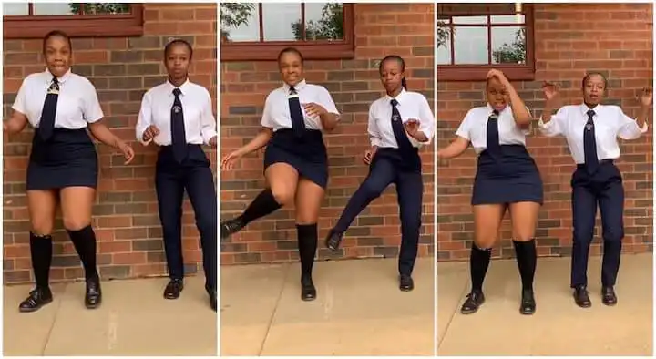 Students in School Uniform Dance Outside Classroom
