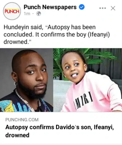  Autopsy Conducted On Davido's Son Ifeanyi