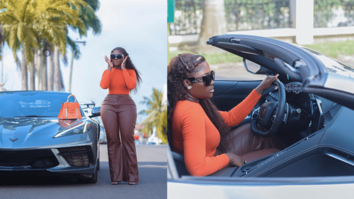 Fella Makafui Roasted For Flaunting A Car Which Doesn’t Belong To Her