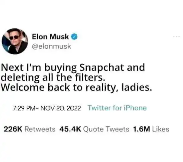  Elon Musk sets to delete all filters as he plans to buy Snapchat