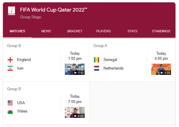 World cup matches for today: England vs Iran, Senegal vs Netherlands and USA vs Wales