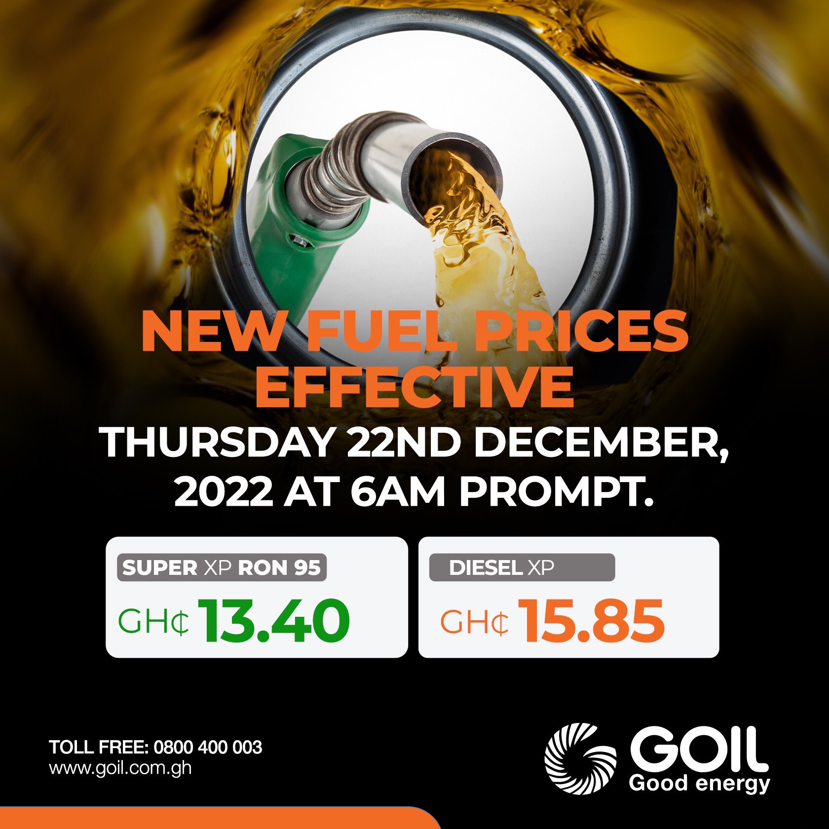Goil new fuel prices effective 22nd Dec Out