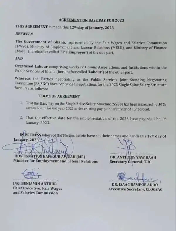 Organized labor and the government agreed increase in Single Spine Base Pay