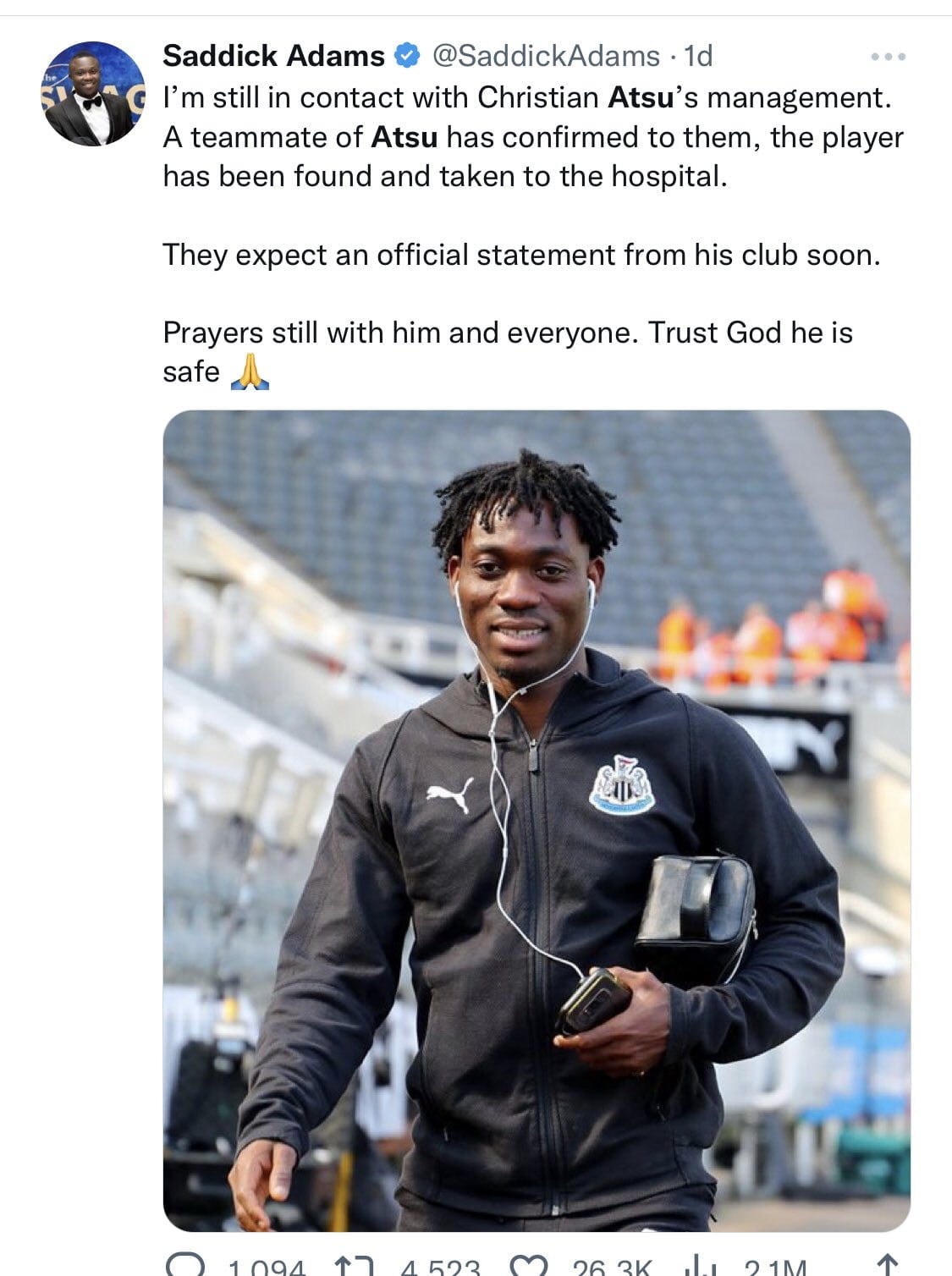 Christian Atsu: Hatayspor Official says there was a mistaken identify, player still not found