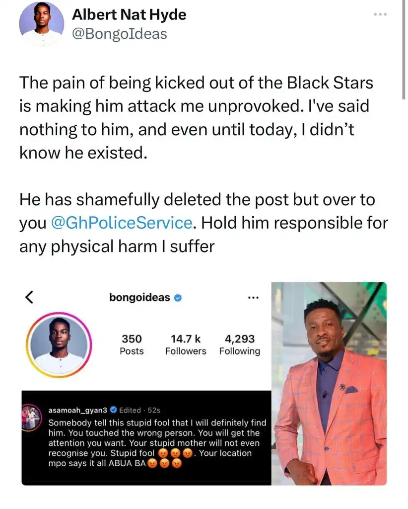 Bongo Ideas trolls Asamoah Gyan, gets a big threat after