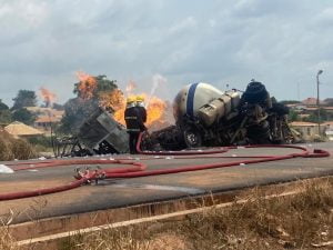 Gas Tanker Driver and Conductor Hospitalized After Accident and Fire in Kumasi