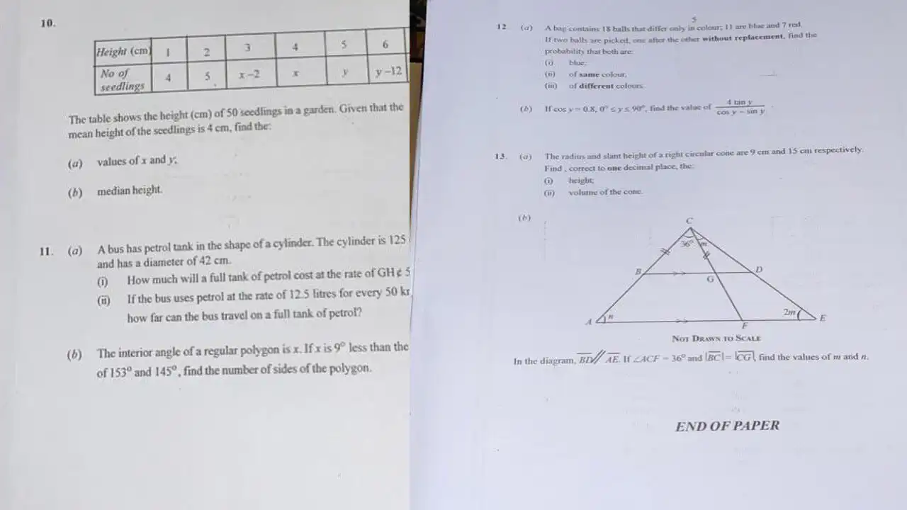 Core Mathematics WASSCE trigonometry questions and answers