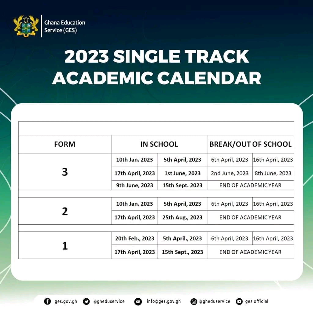 2023 Academic Calendar All SHS Final Year Students Resume Today