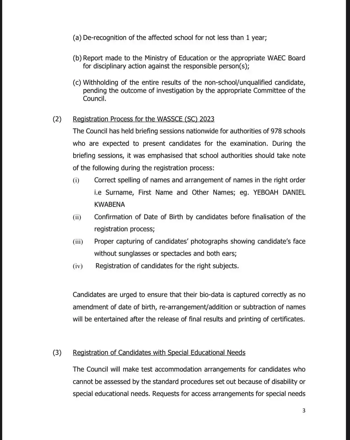 The 2023 WASSCE examination date