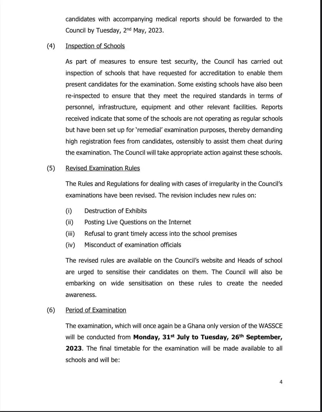 The 2023 WASSCE examination date