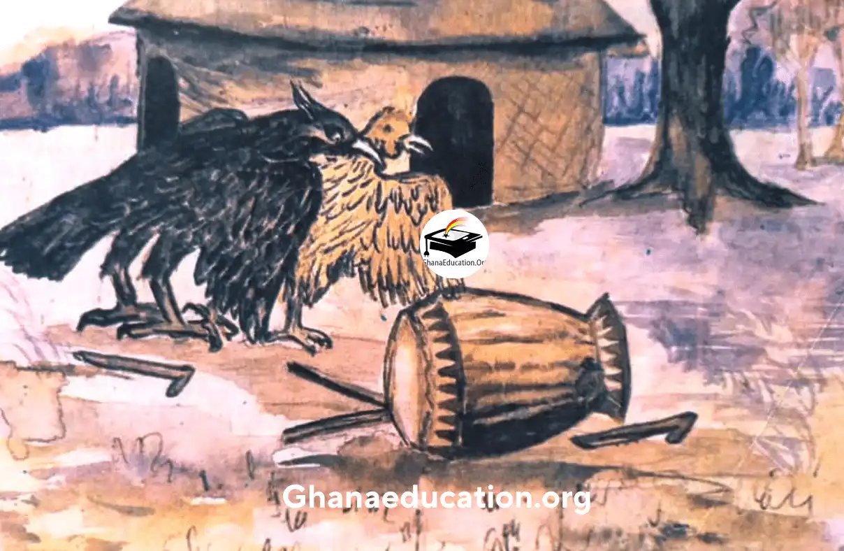 Hawk quickly ran out of his room. He caught Hen. “Today, I have caught you. Ahaa! You play my drum!” Hawk said. Hen cried, “Please, don’t kill me, my friend!” “What will you give me then?” Hawk said. “Any time I have chicks, you can take one of them,” Hen said. This is why Hawk always catches chicks 