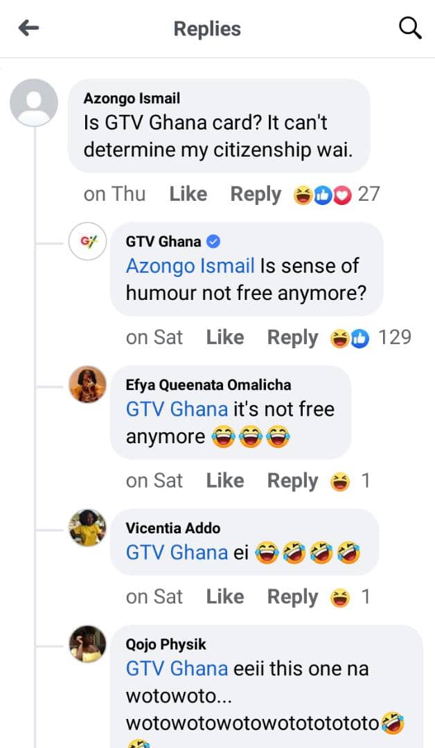 Netizens React After GTV Ghana Official Page Asks 'Hilarious' Question