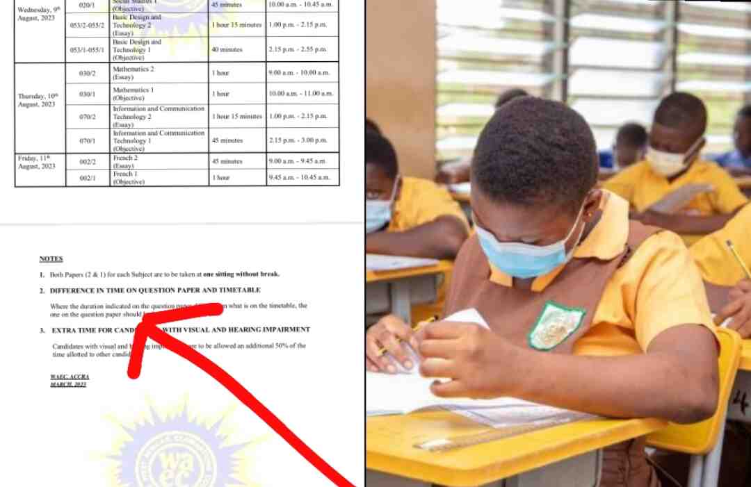 Check Out What WAEC Wrote Under The 2023 BECE Final Timetable