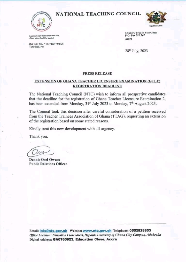NTC Exam Registration Deadline