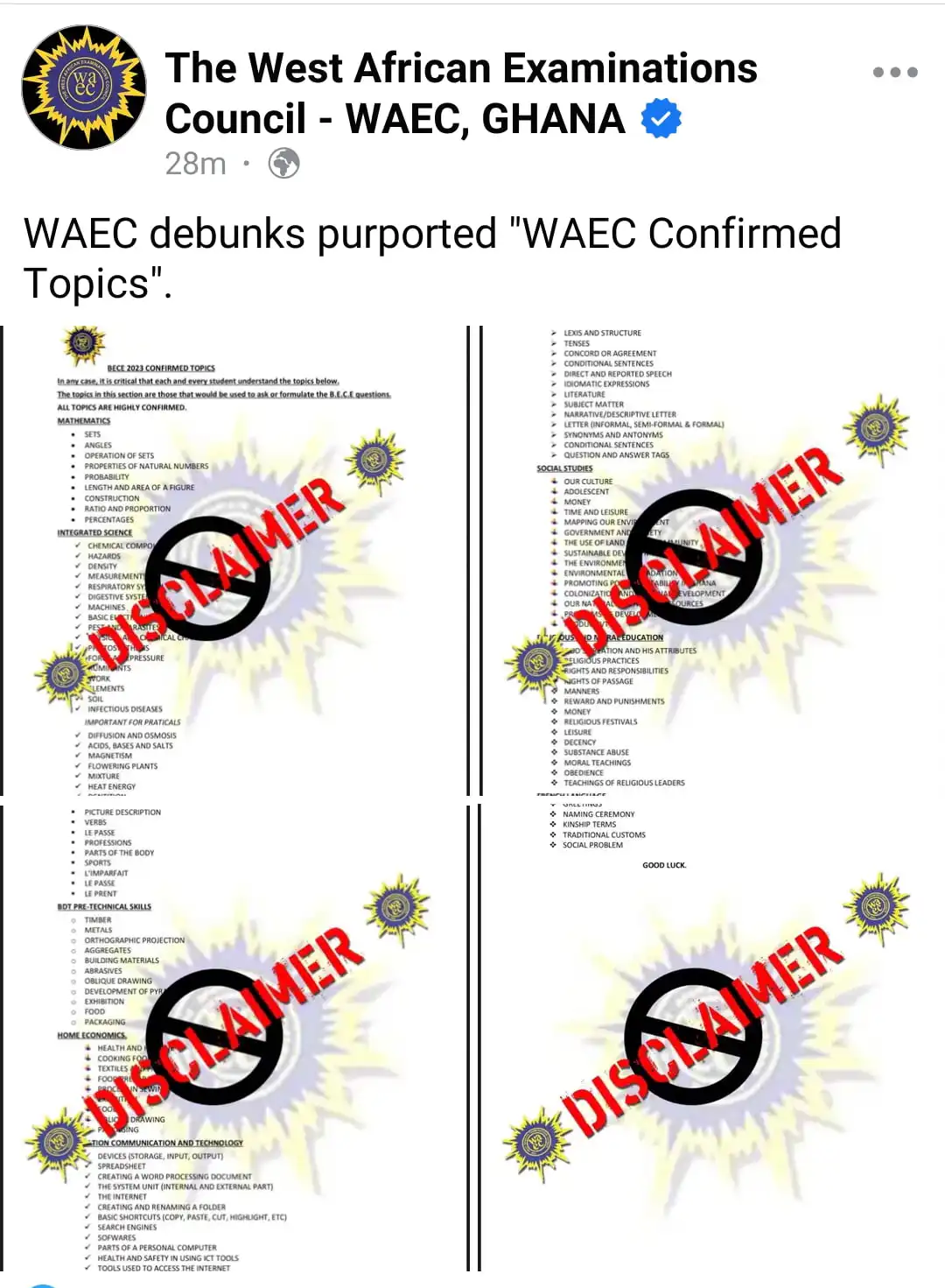 WAEC Confirmed Topics