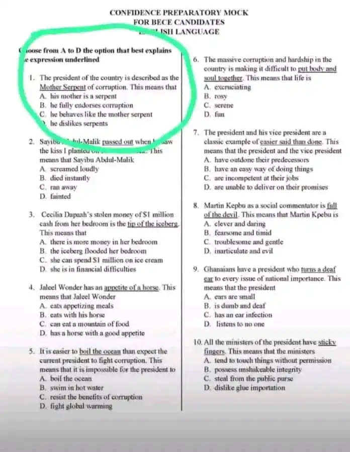 Cecelia Abena Dapaa exam question